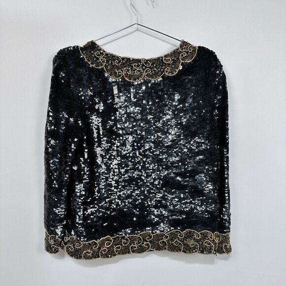 Vintage Swee Lo Sequin Beaded Jacket Black Gold 80s Shoulder Pads Women's Medium - Picture 5 of 5